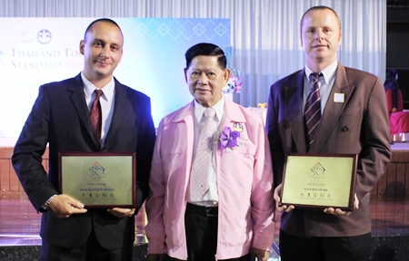 (L to R): Jason Villarino, executive assistant manager, Siam Bayview Hotel, Pattaya; Chumpol Silapa-archa, deputy prime minister of tourism & sports and Holger Groninger, resident manager, Siam Bayshore Resort & Spa, Pattaya.